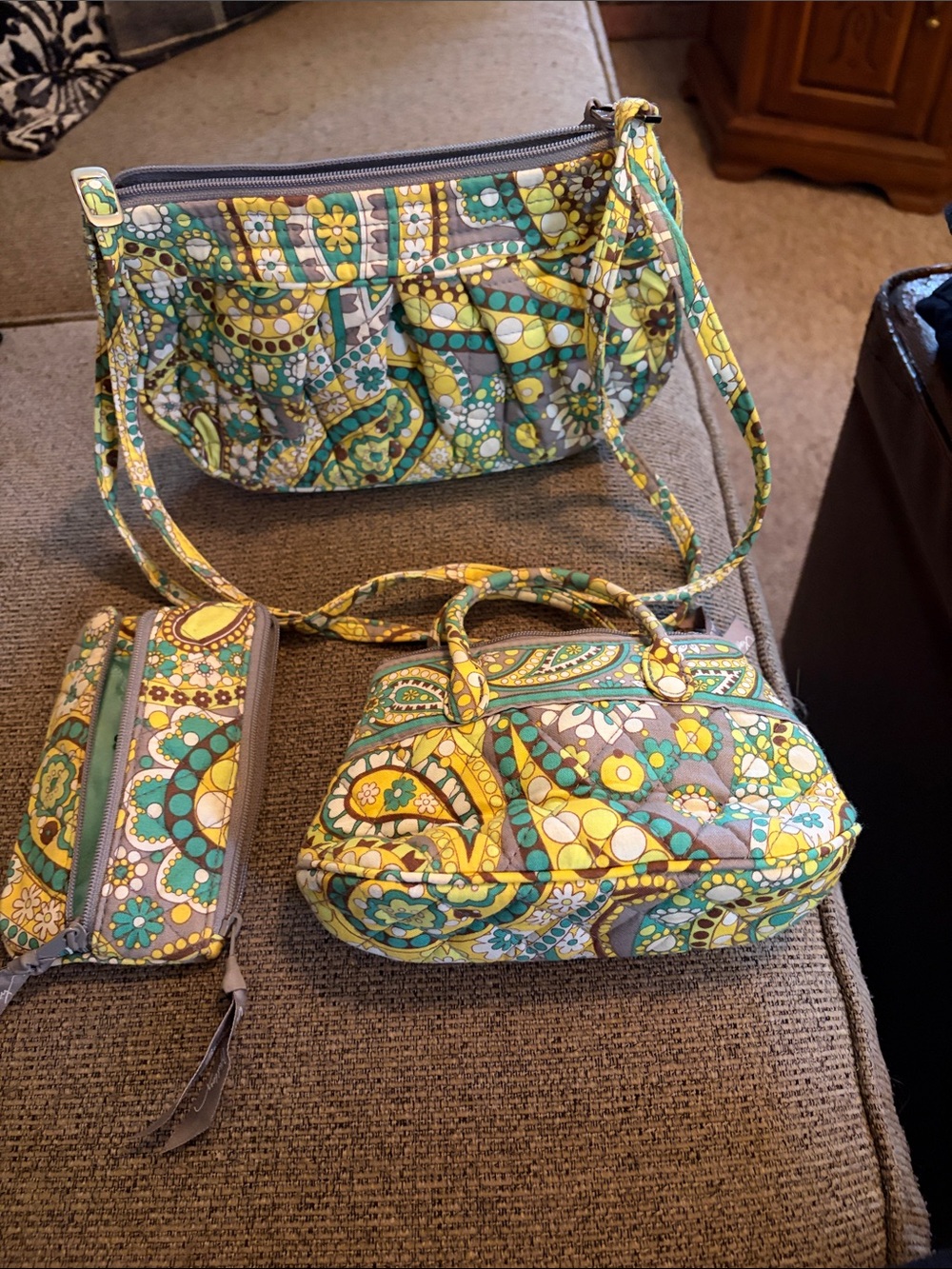 Vera Bradley Lemon Parfait Quilted Floral Crossbody & Pouch Set